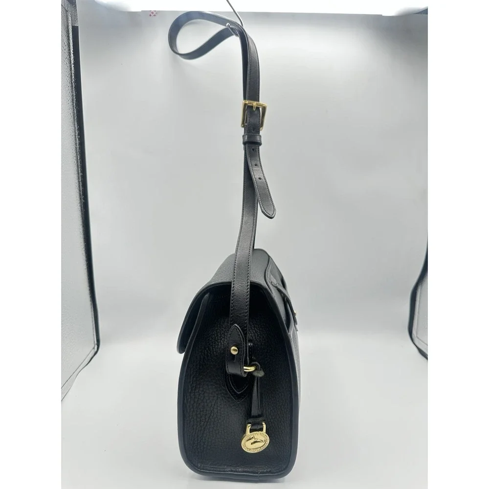 Vintage Dooney & Bourke AWL Essex Crossbody Bag Black Leather Gold Hardware